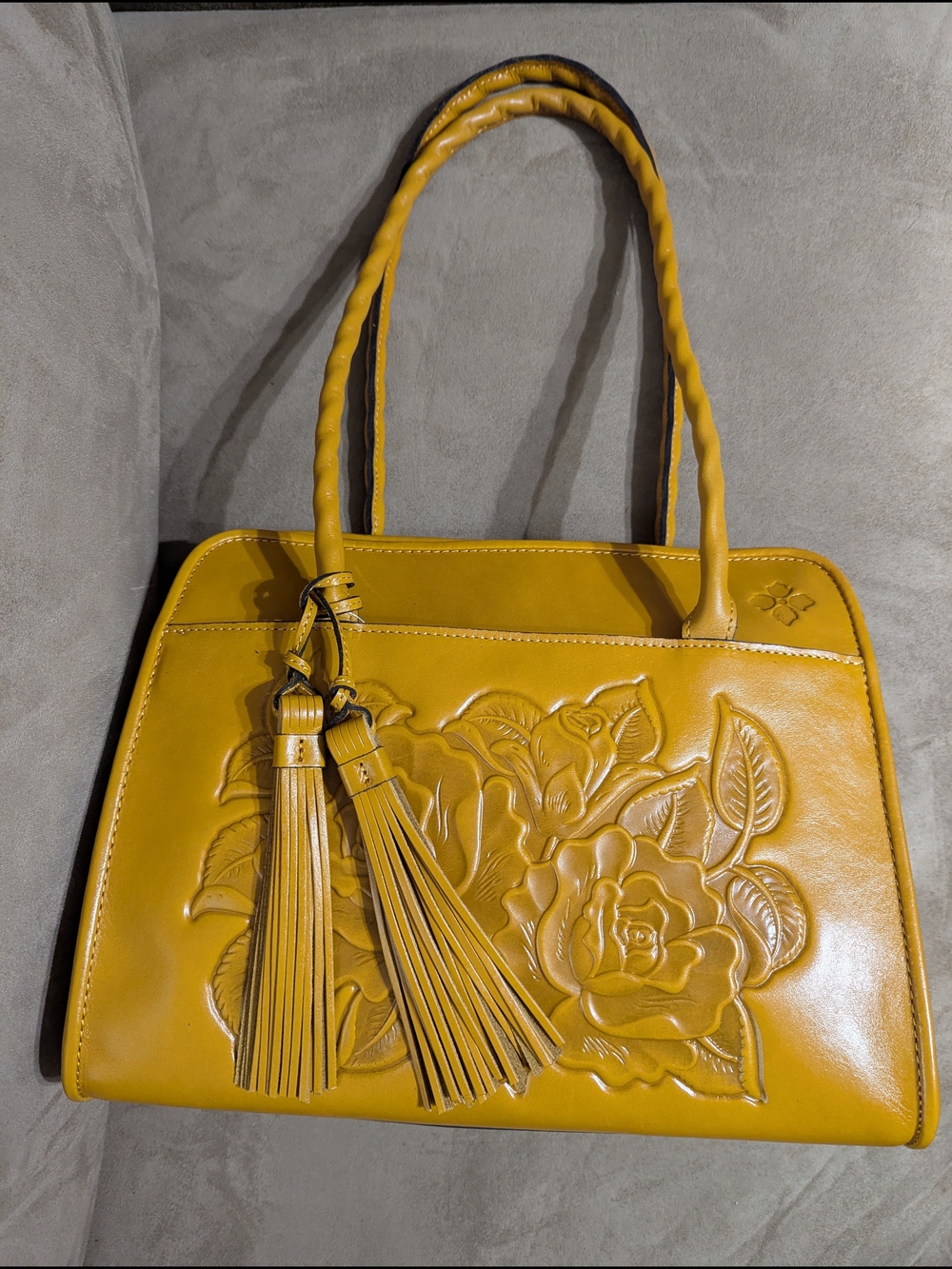 Patricia Nash Vintage Vegetable Tan Rose Tooled Handbag